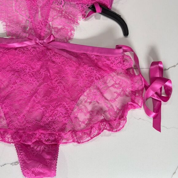 Victoria’s Secret | The Dreamer Hot Pink Open Cup Apron Teddy 4384 - Picture 7 of 13